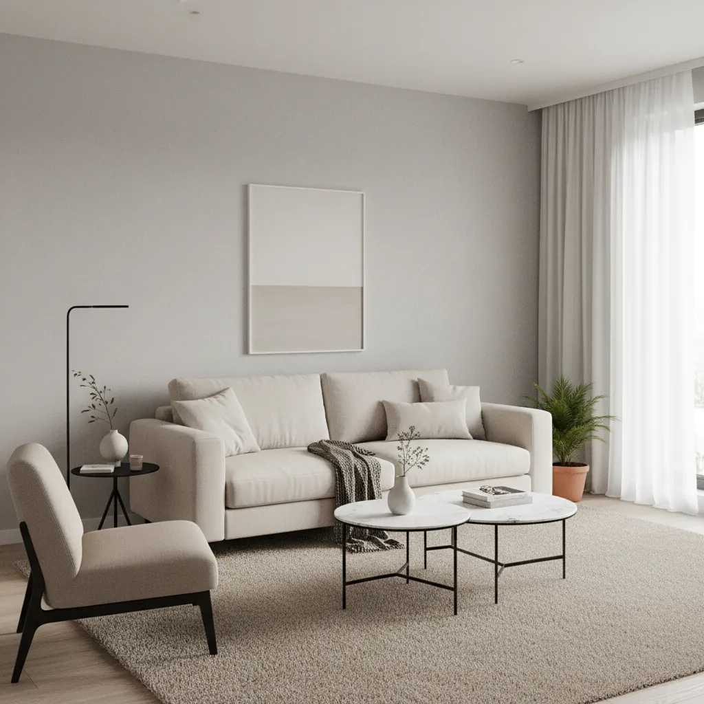 Improved small living room layout with two coffee tables and clear walking path