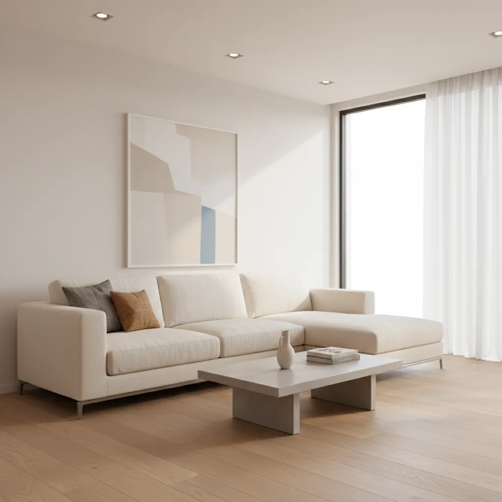 Small living room with recessed ceiling lighting and bright walls