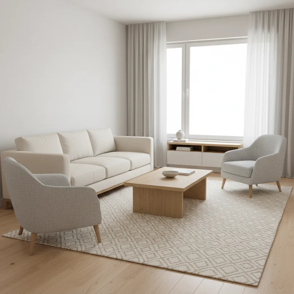 small living room seating area anchored by rectangular rug