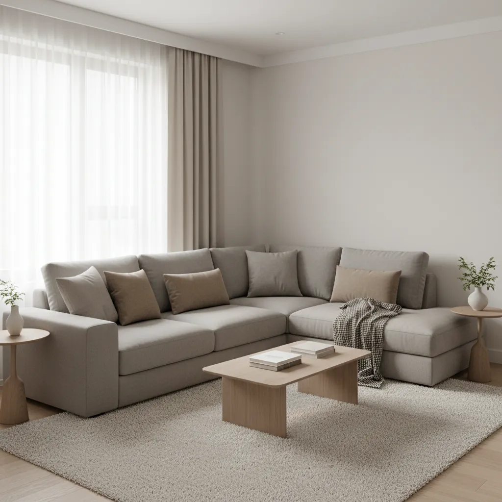 compact living room featuring a large sectional sofa with cozy modern decor