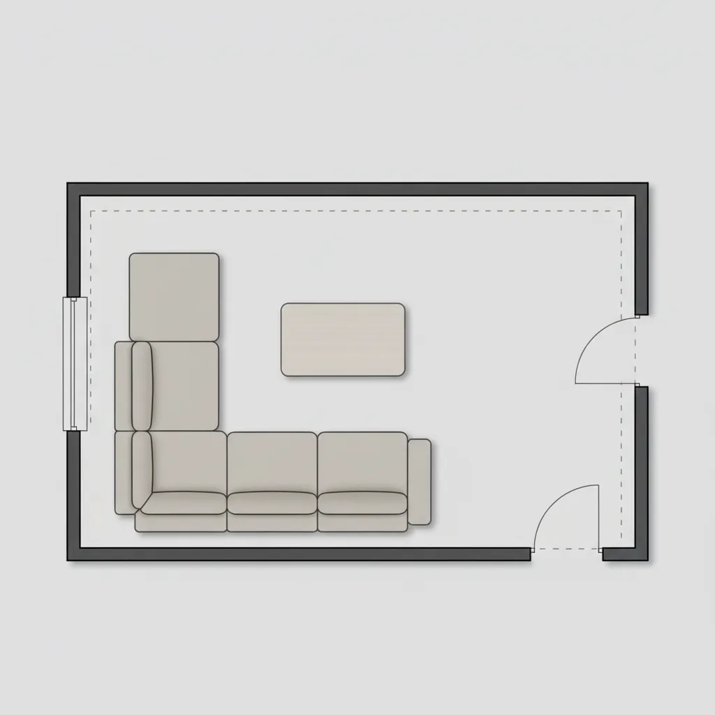 Simple layout diagram showing sectional placement in small living room