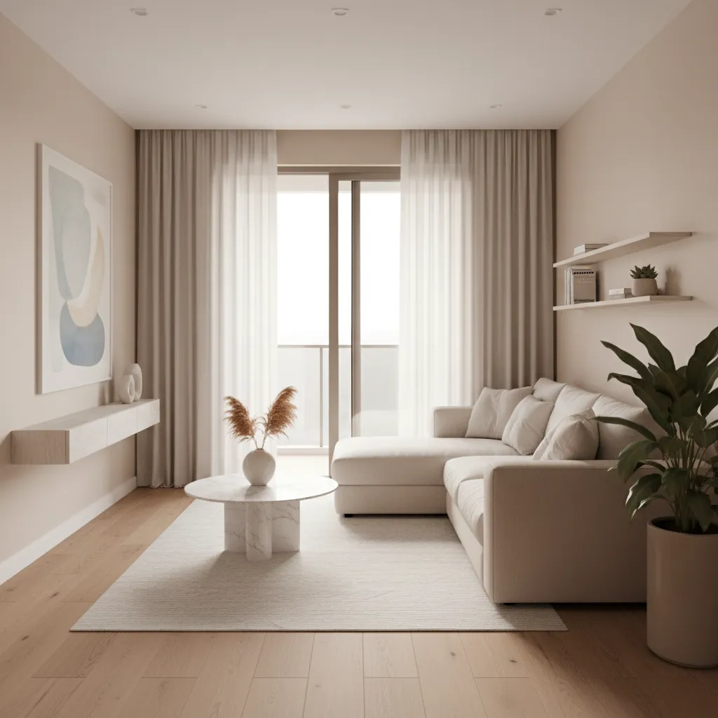 Small apartment living room with sliding glass door to balcony