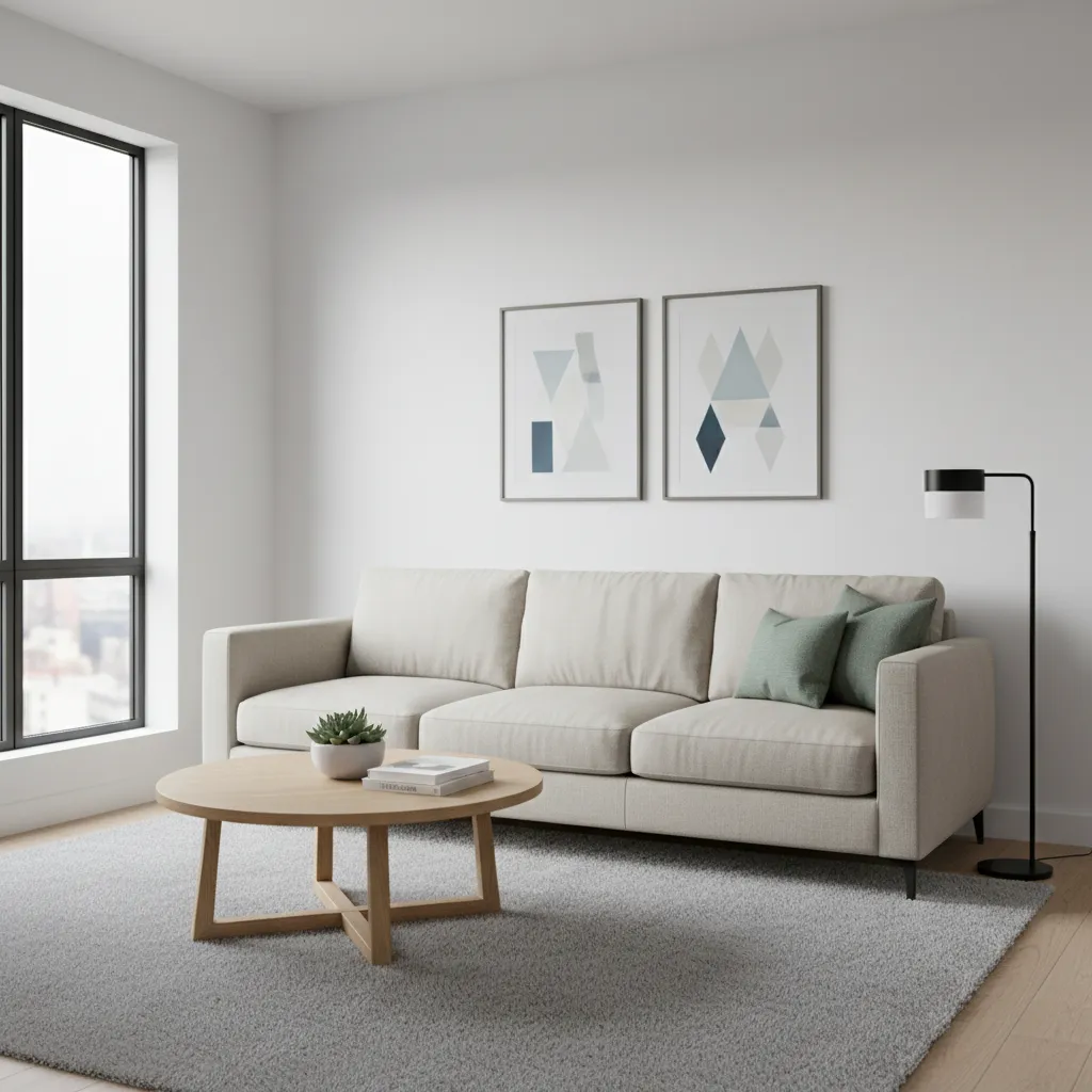 apartment size sofa placed correctly in compact living room