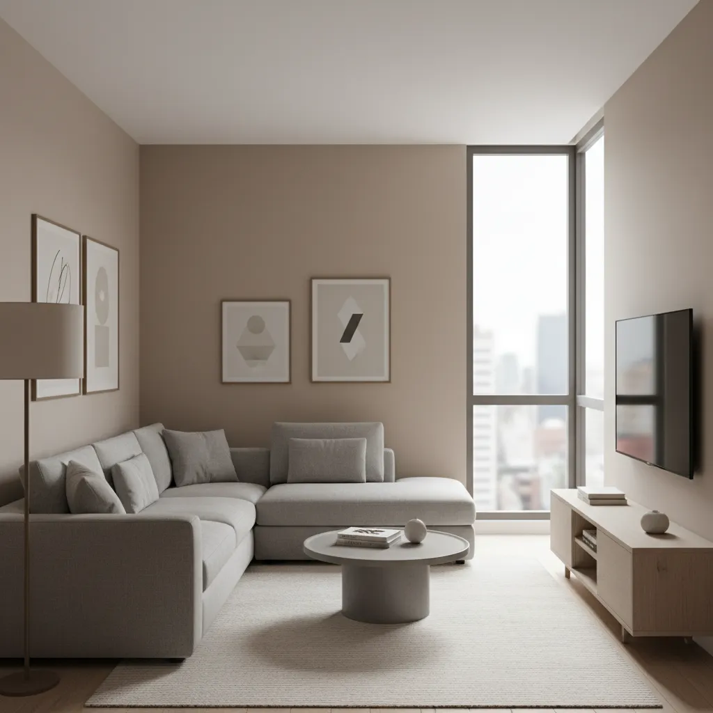 example layout of small living room with sectional sofa facing TV wall