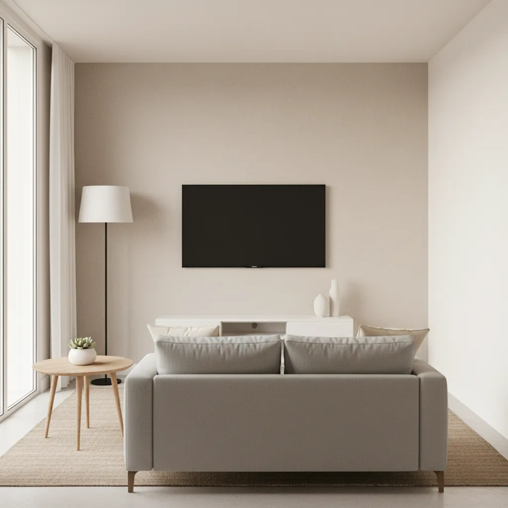 Small living room with TV mounted opposite sofa for balanced layout