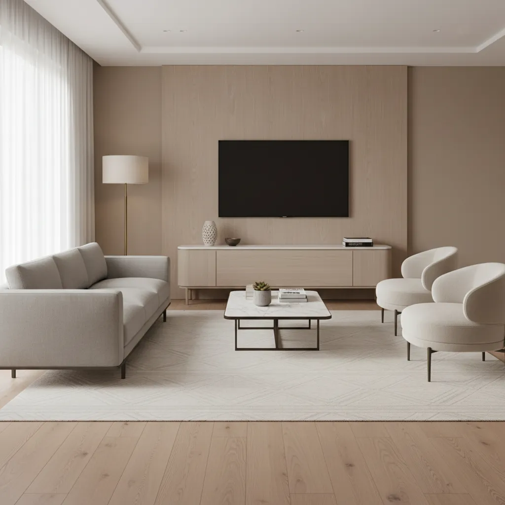 compact living room showing correct sofa distance from television