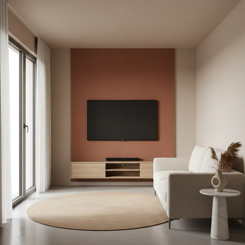small living room with painted TV accent wall