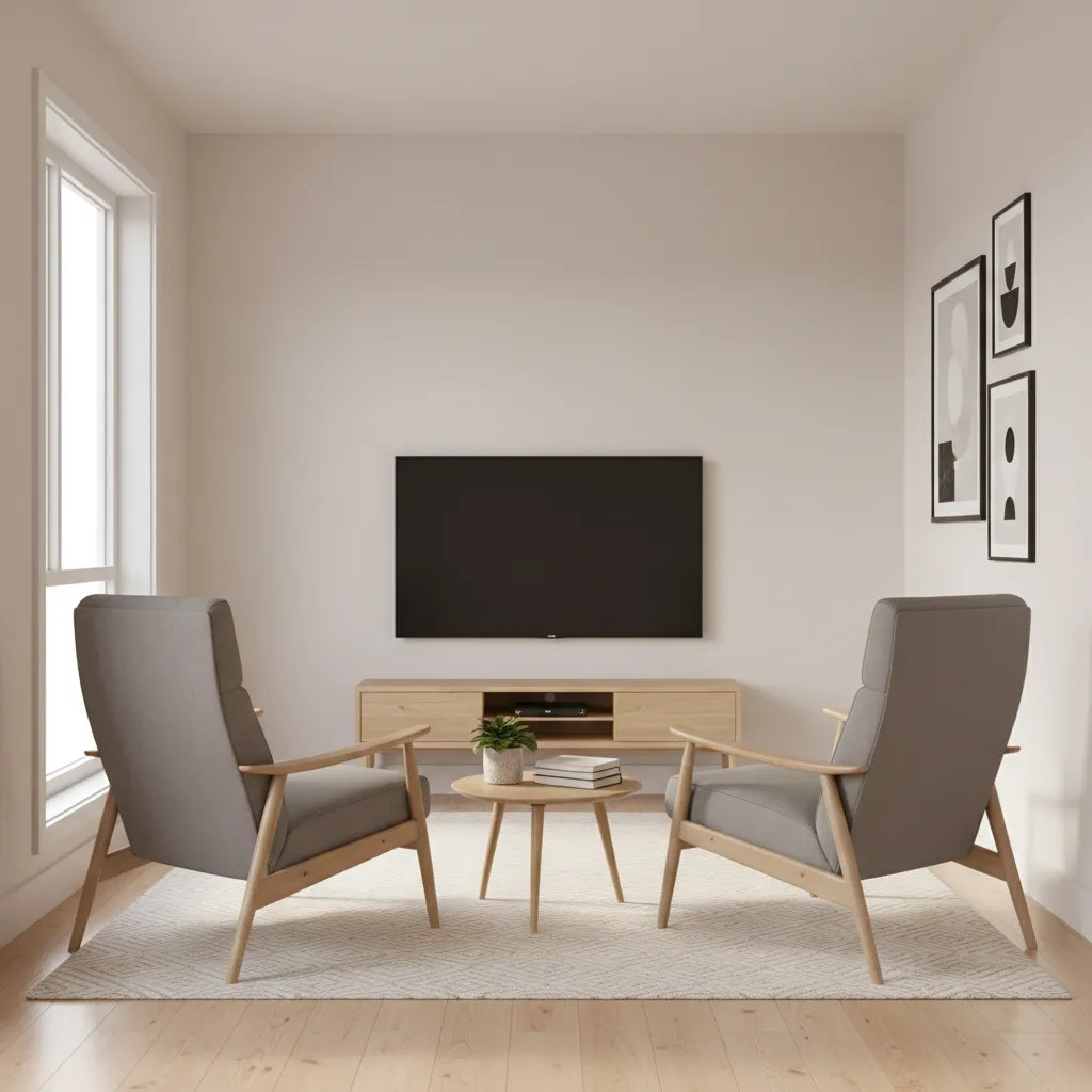 Compact living room featuring two recliner chairs in a cozy arrangement