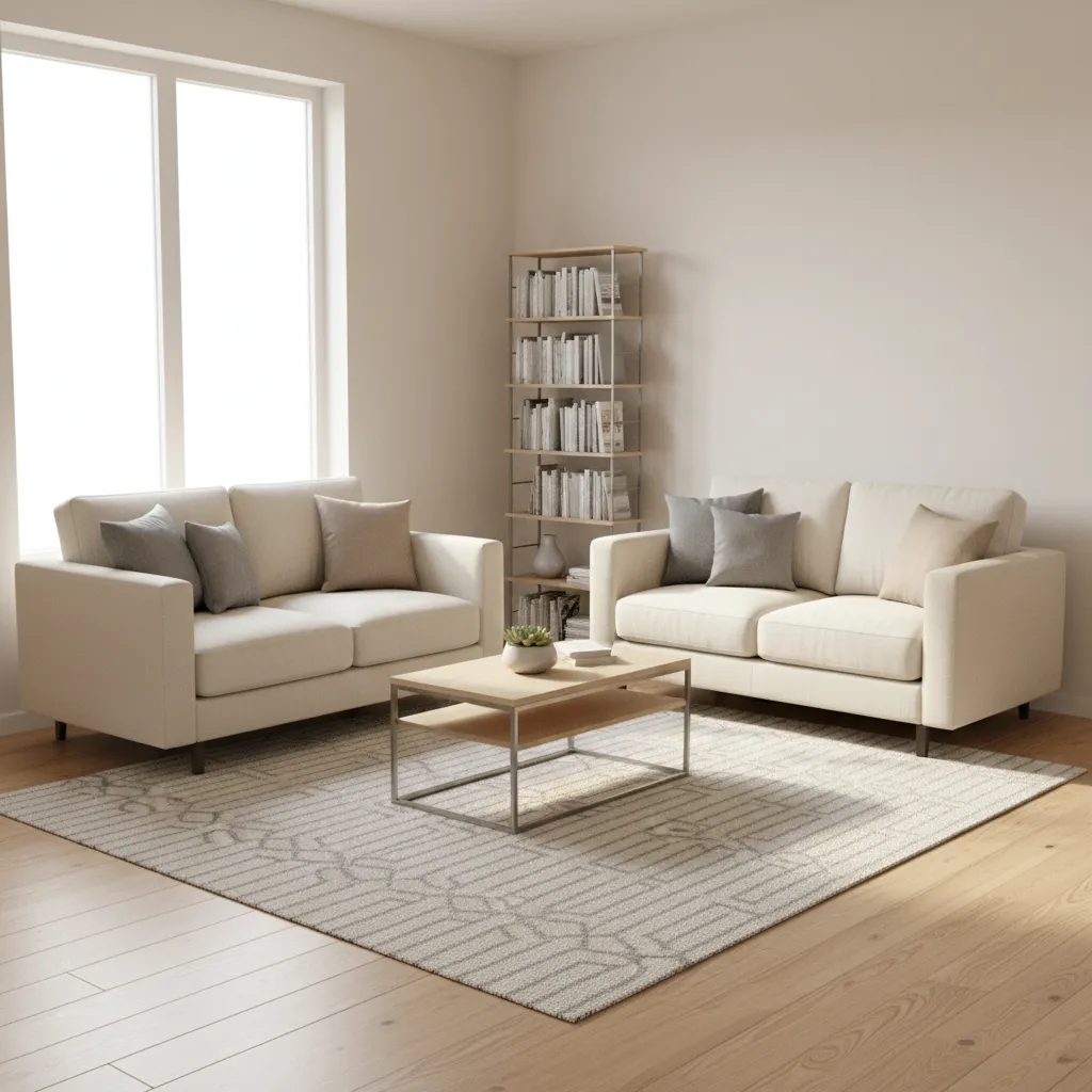 compact living room showing two sofas arranged for conversation