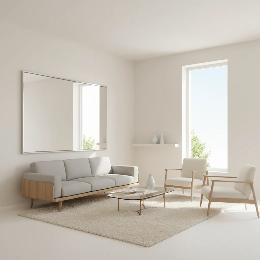 Small living room using light colors and mirrors to appear larger