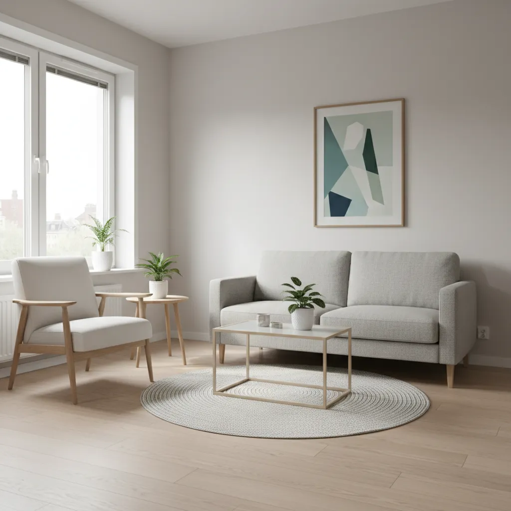 Small living room with white accent chair reflecting light and making the space feel open