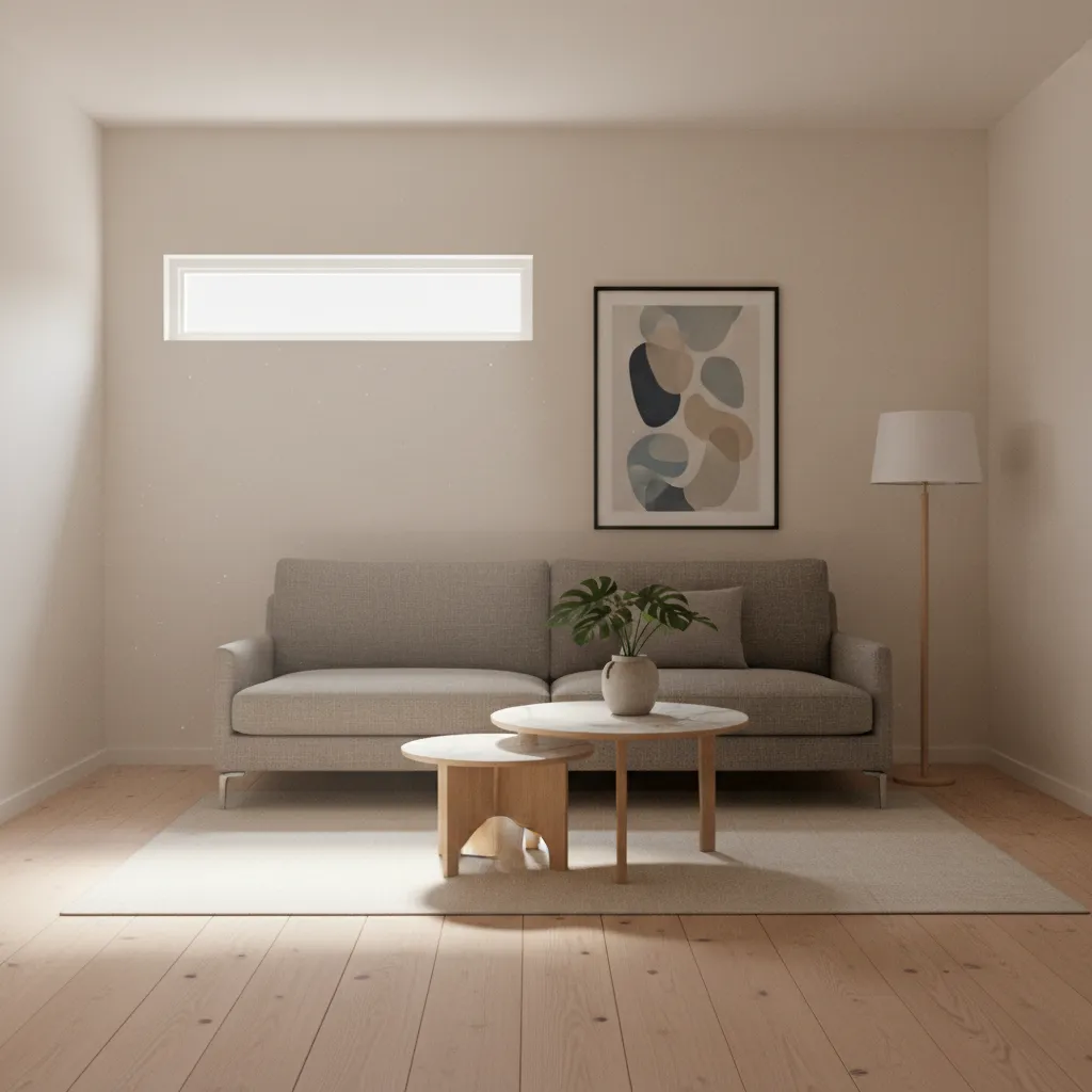 Small living room window bringing daylight into a compact seating area