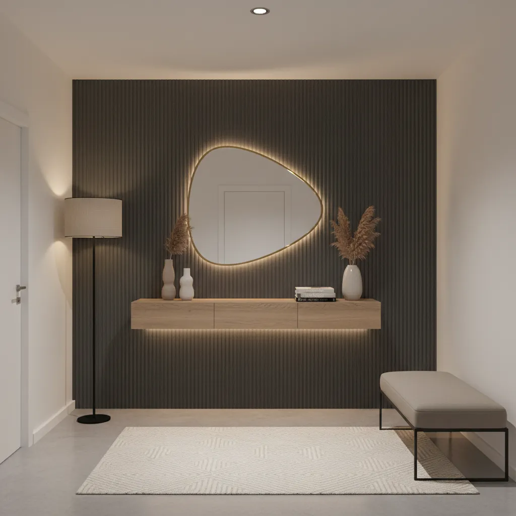 Small home lobby with stylish painted wall and entry console