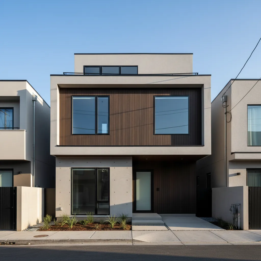 Casa moderna de dos pisos diseñada para terreno pequeño