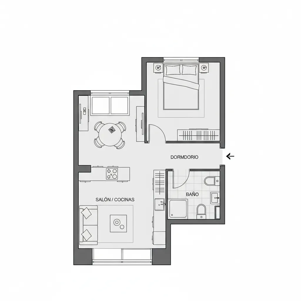 Plano de distribución de un pequeño apartamento en Madrid