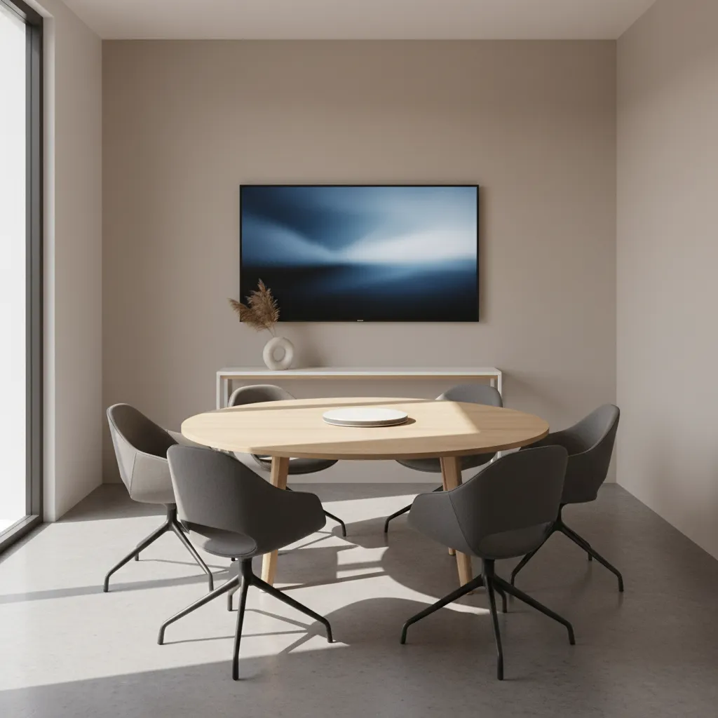 Small meeting room table with centrally placed conference speakerphone