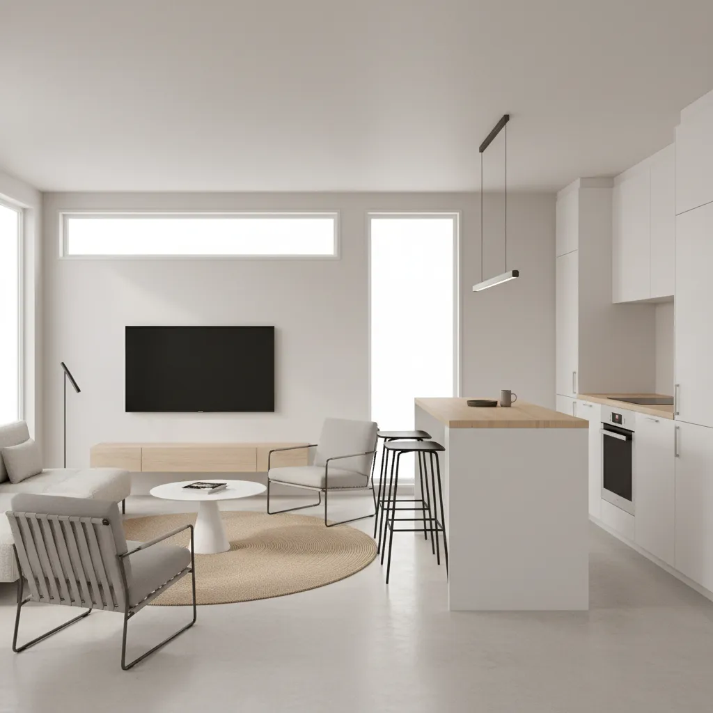 compact interior layout of 800 sq ft mobile home living room kitchen combo