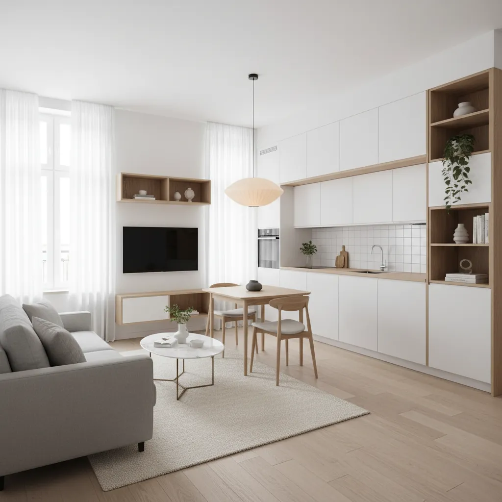 Apartamento pequeño con diseño moderno y espacio abierto