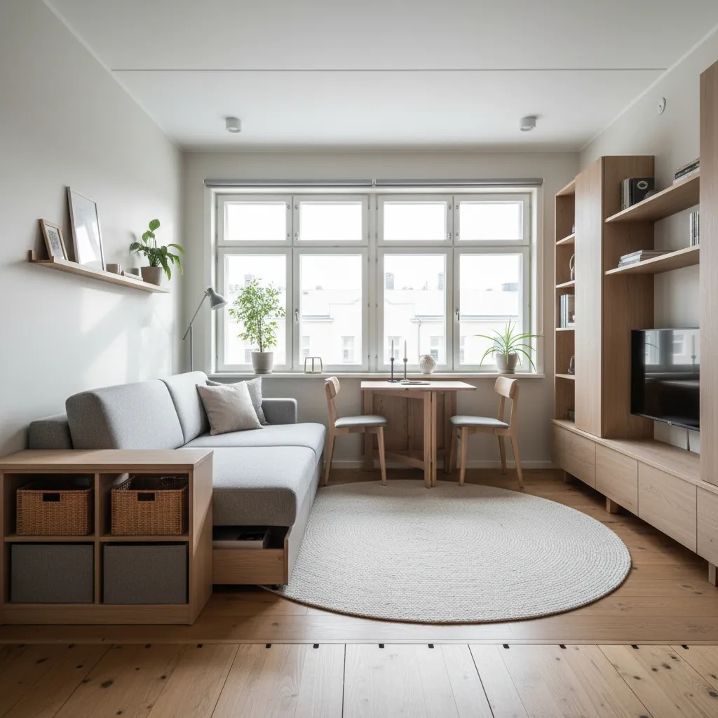 Apartamento pequeño con diseño moderno y muebles funcionales