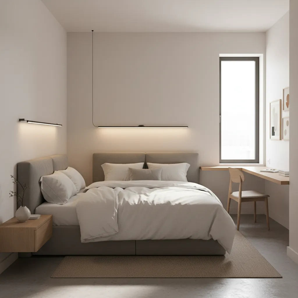 Dormitorio pequeño moderno con diseño minimalista