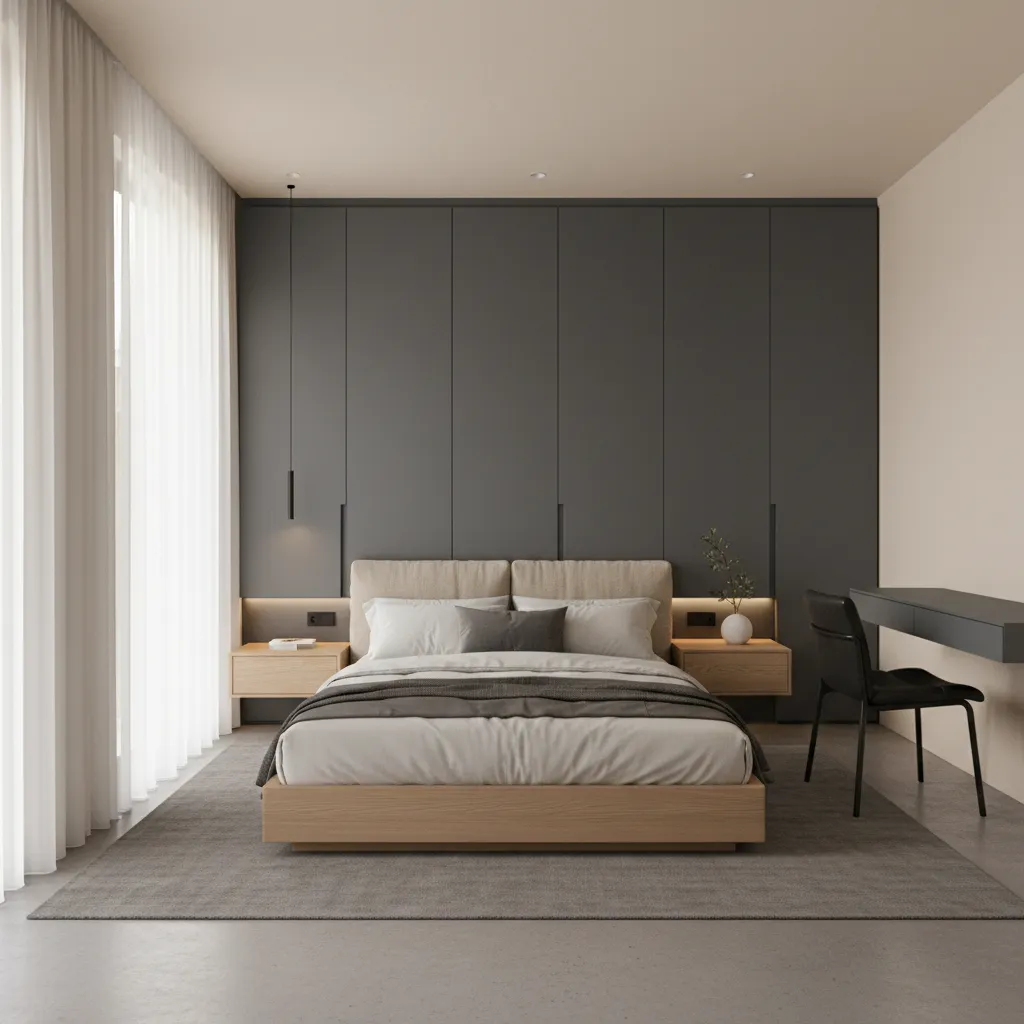 Dormitorio moderno compacto con diseño minimalista