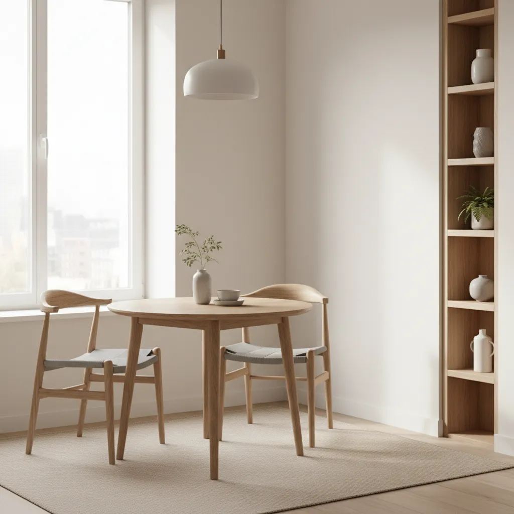 Small modern dining table in a minimalist compact apartment dining area