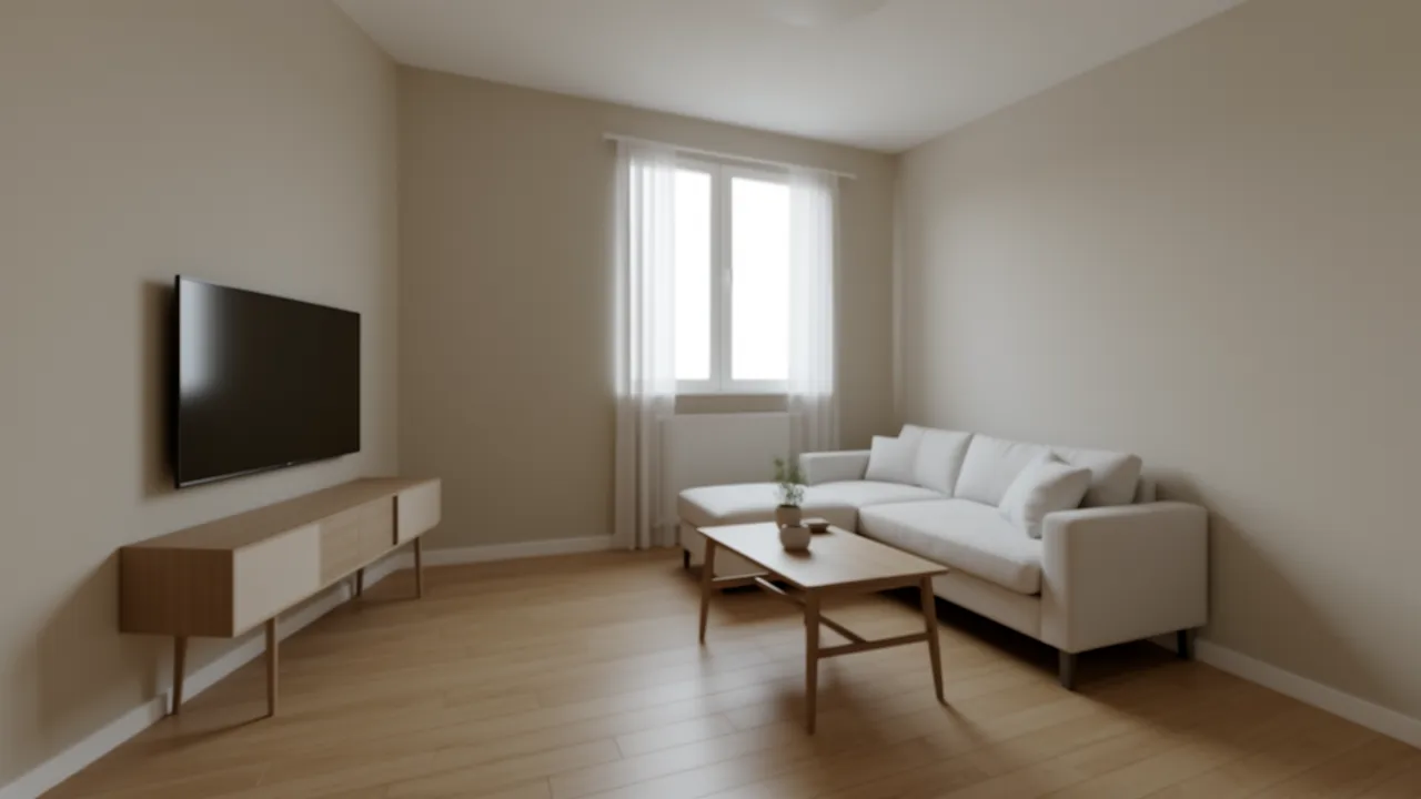 Small modern living hall with sofa and TV layout