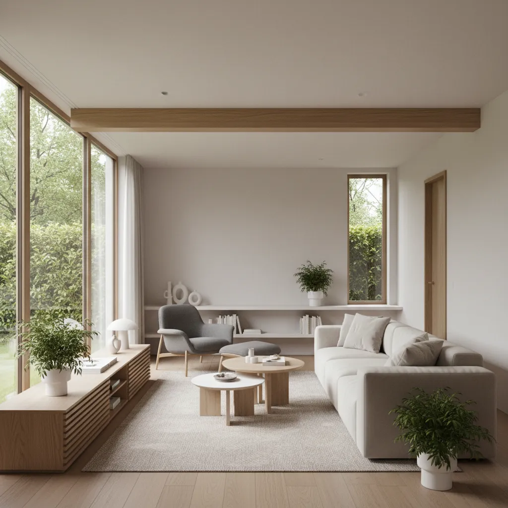 Interior moderno minimalista de casa pequeña bien distribuida