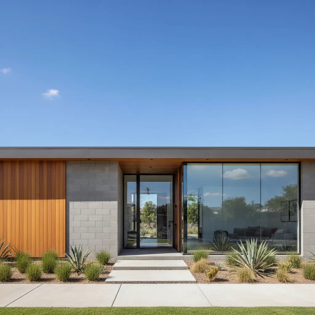 Exterior de casa pequeña moderna de una sola planta