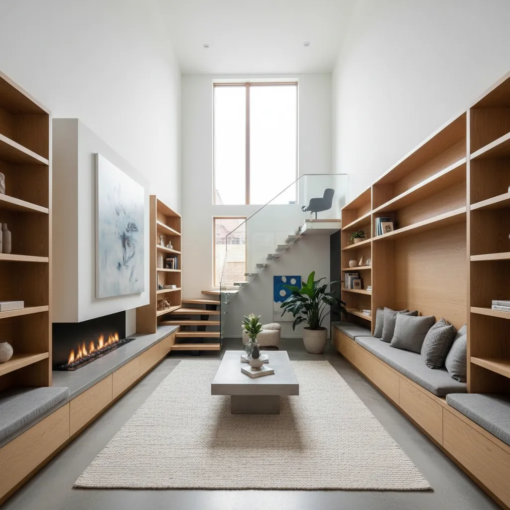 Interior de casa moderna pequeña con diseño eficiente