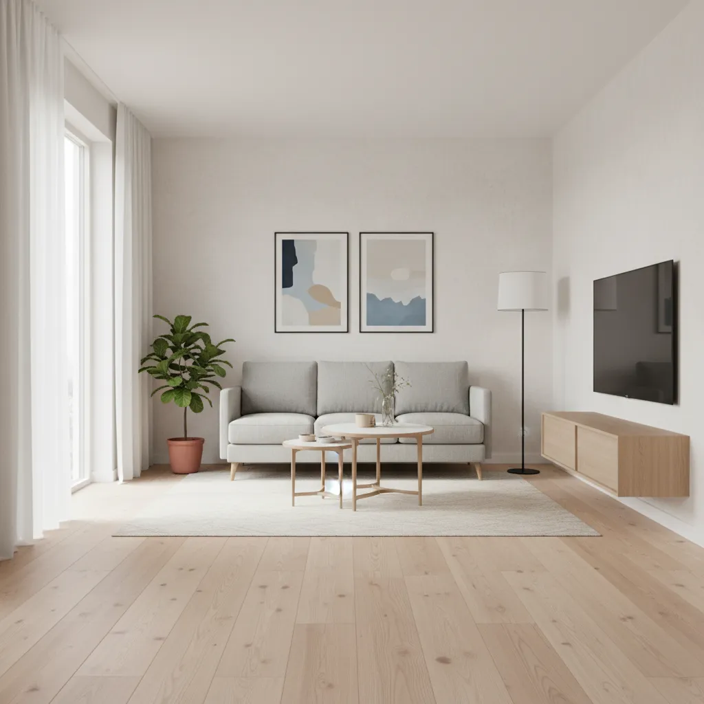 Sala de estar pequeña con diseño moderno y muebles minimalistas