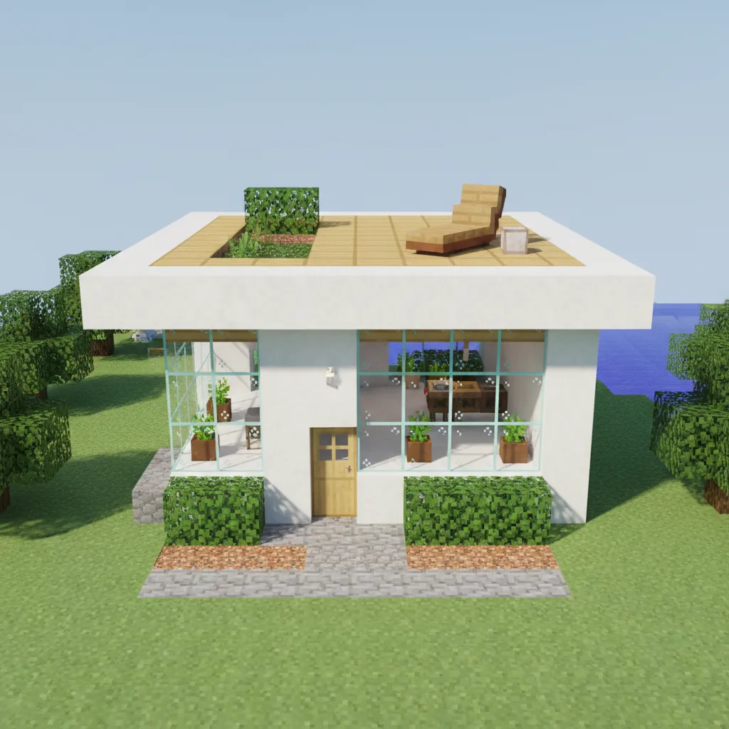 Casa moderna pequeña en Minecraft con terraza