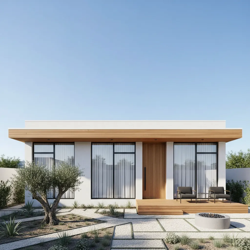 Casa moderna pequeña de una planta con diseño minimalista