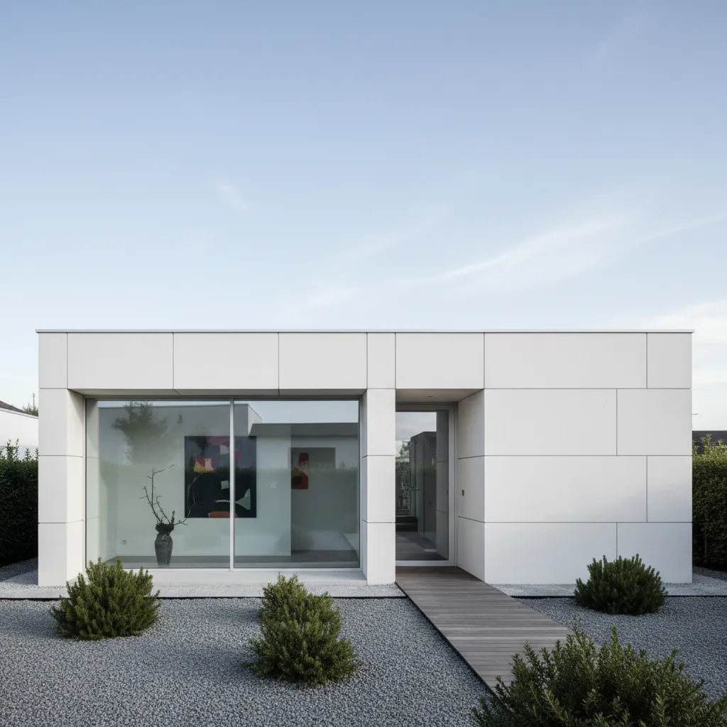 Casa moderna pequeña de una planta con diseño minimalista