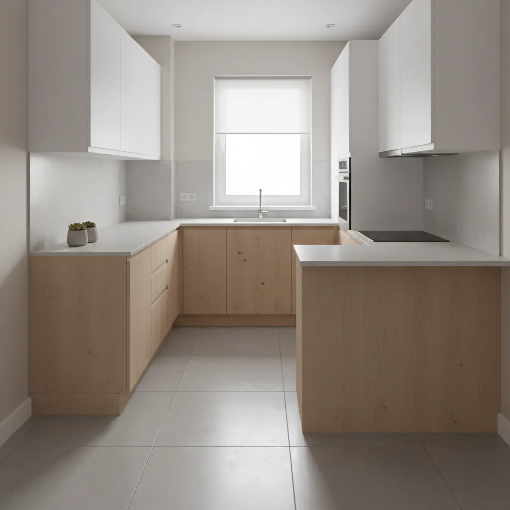 compact modular kitchen design for 10x7 apartment with efficient cabinet layout