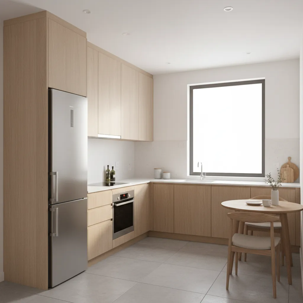 compact small modular kitchen with efficient cabinets and storage