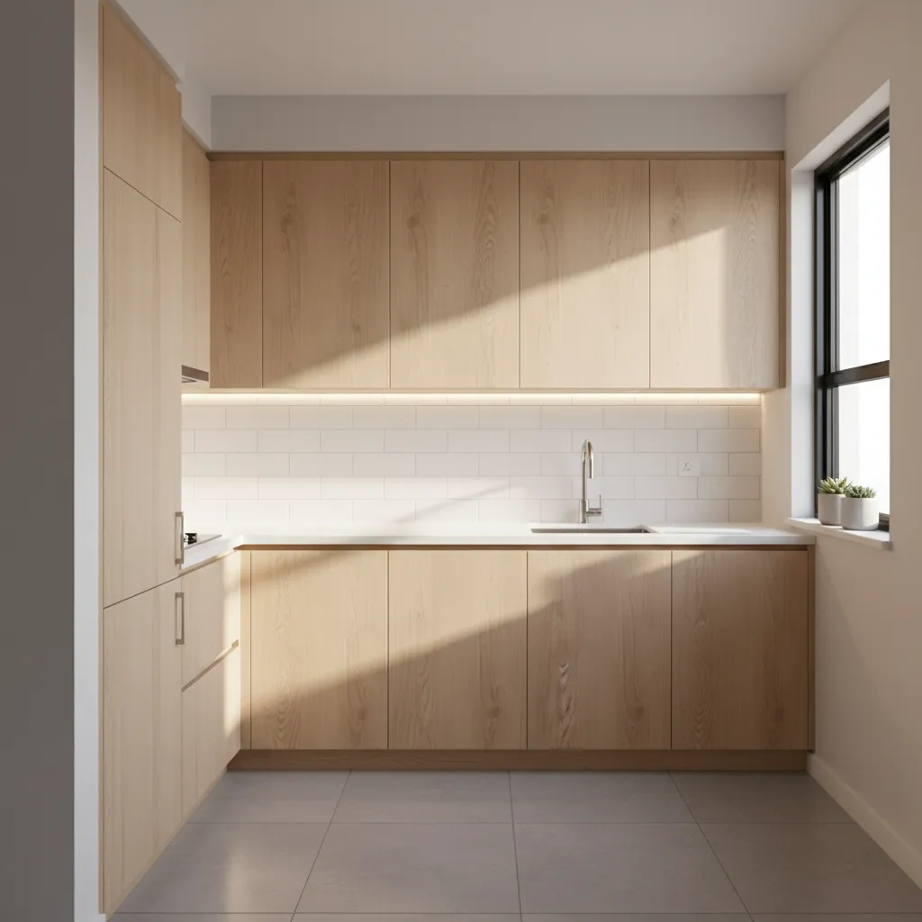 compact modular kitchen with efficient cabinet layout and modern appliances