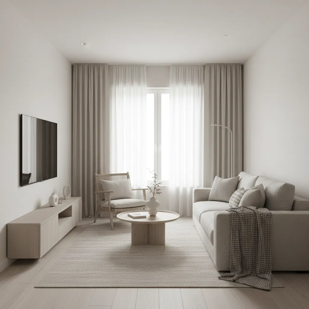 Apartamento pequeño con paleta monocromática clara