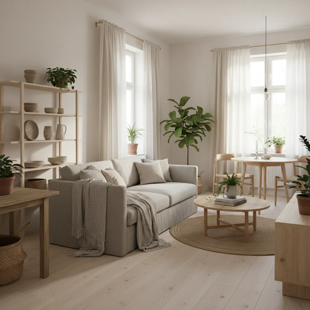 Apartamento pequeño decorado con estilo natural