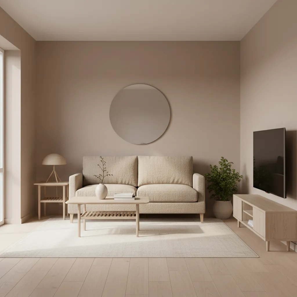 small living room with light nude neutral color palette