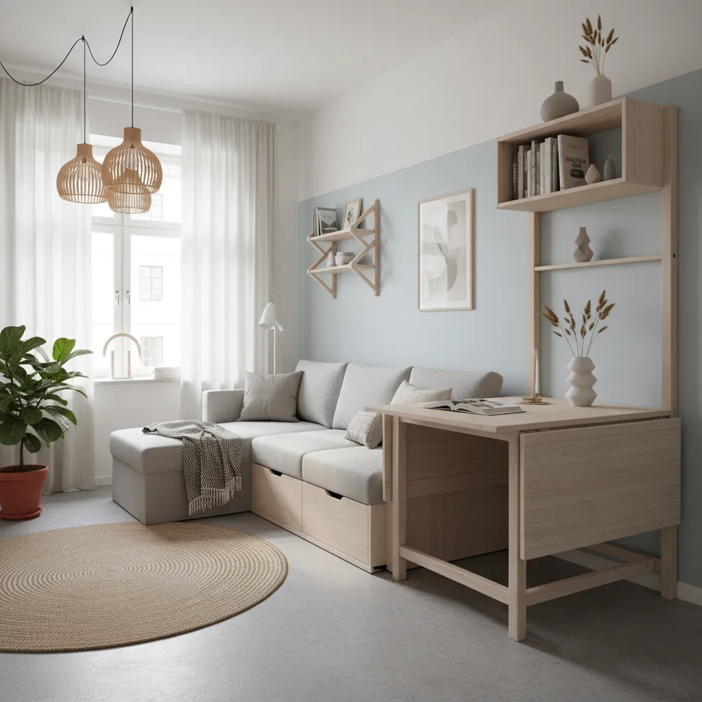 Apartamento pequeño decorado con estilo nórdico y muebles funcionales