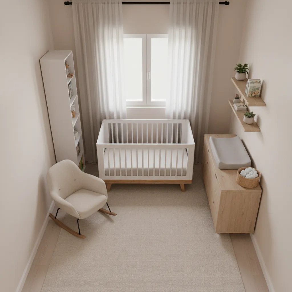 small nursery layout with furniture along walls and open center