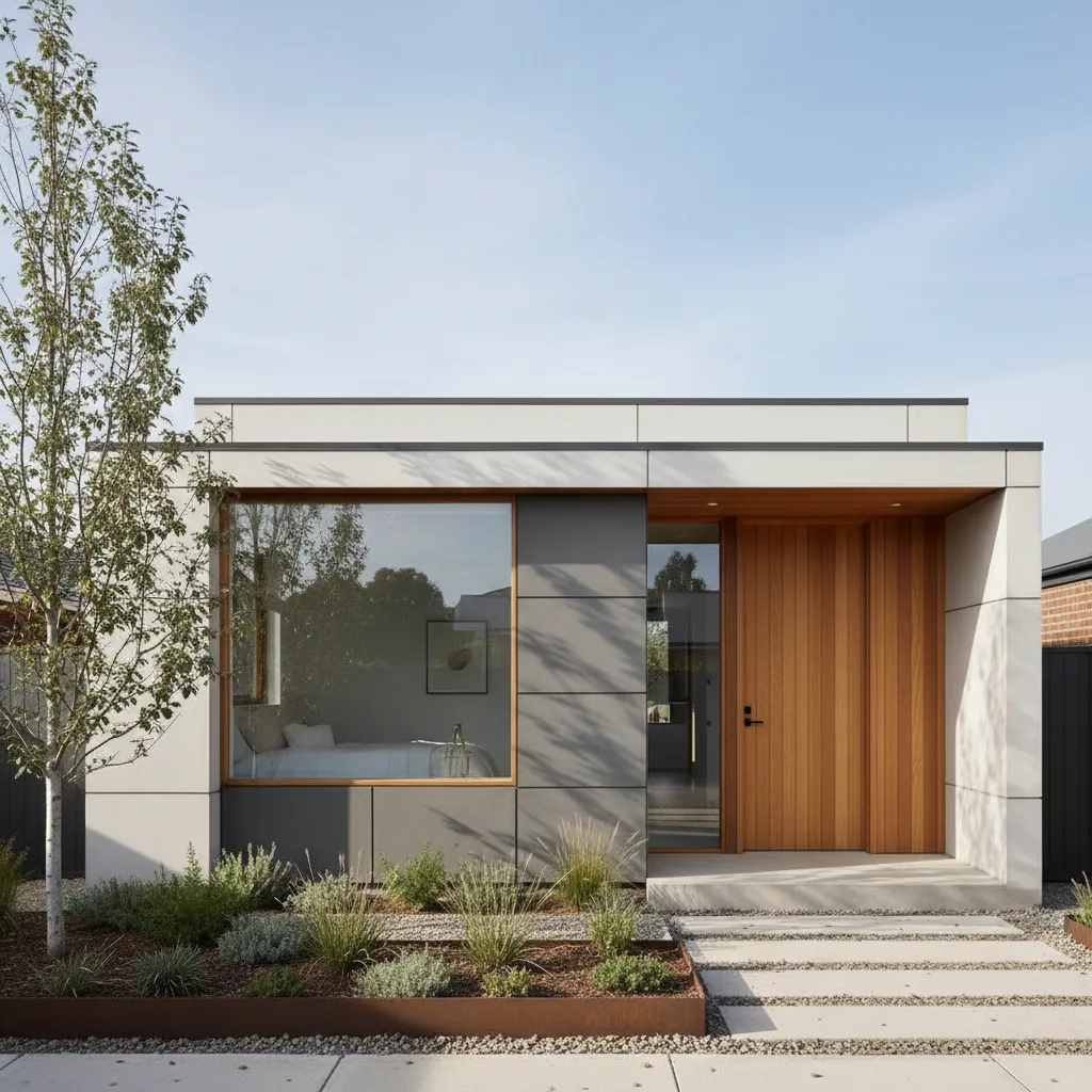 casa pequena moderna com 1 quarto vista externa simples e funcional