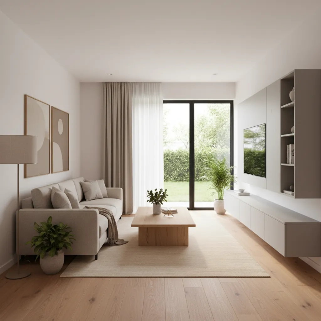 Không gian phòng khách nhà cấp 4 một phòng ngủ phong cách hiện đại