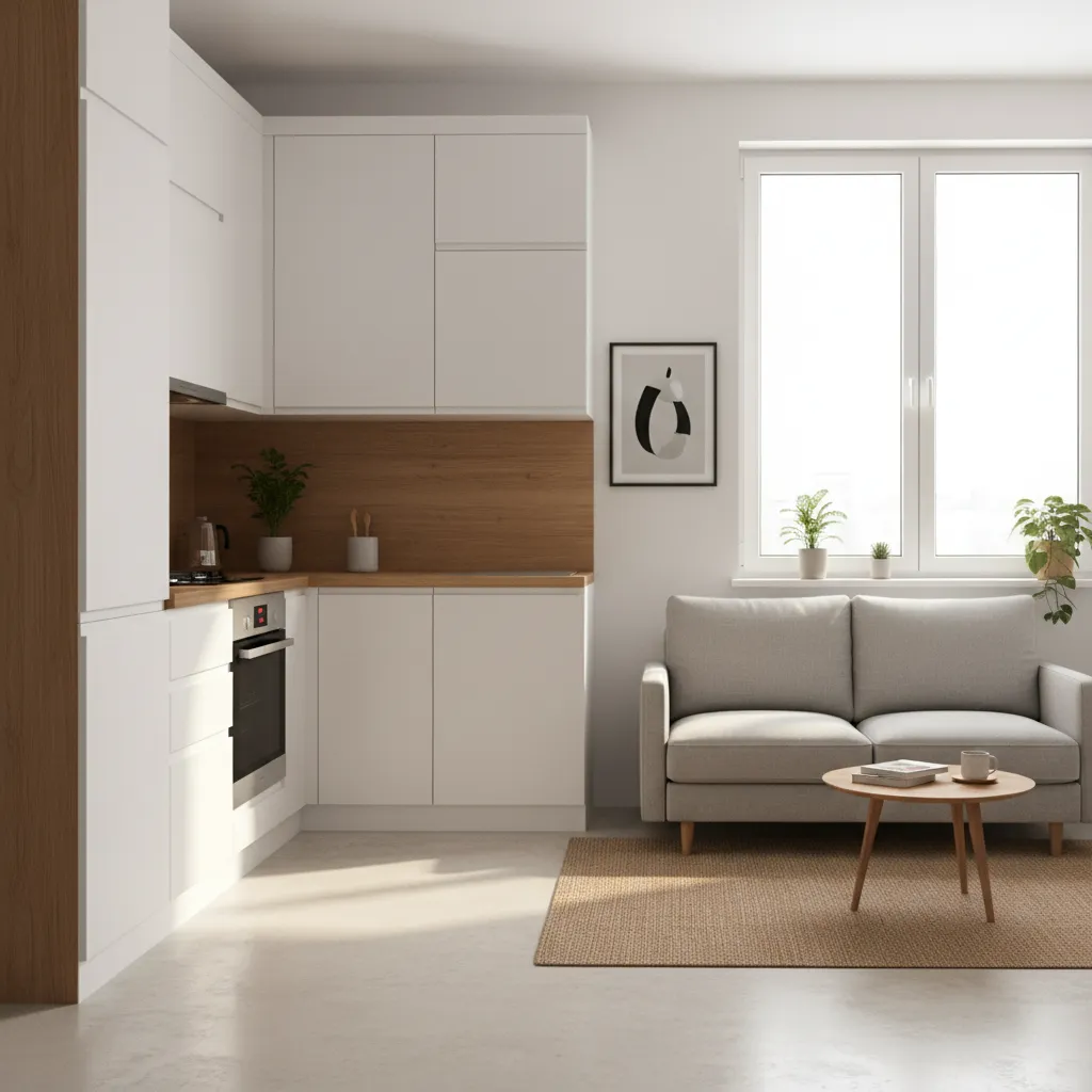 small Indian apartment with open kitchen connected to living room