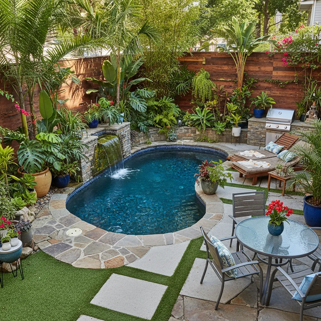 Patio pequeño con piscina mal distribuida