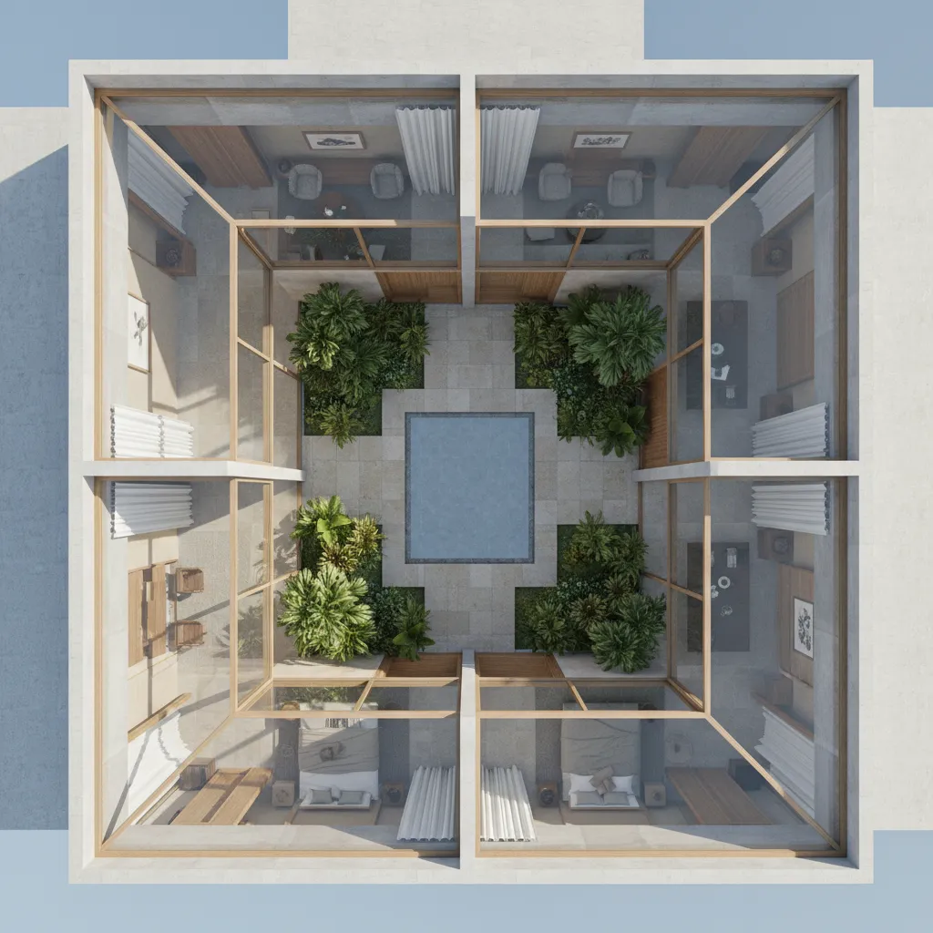 Compact Indian house with central courtyard garden bringing light indoors