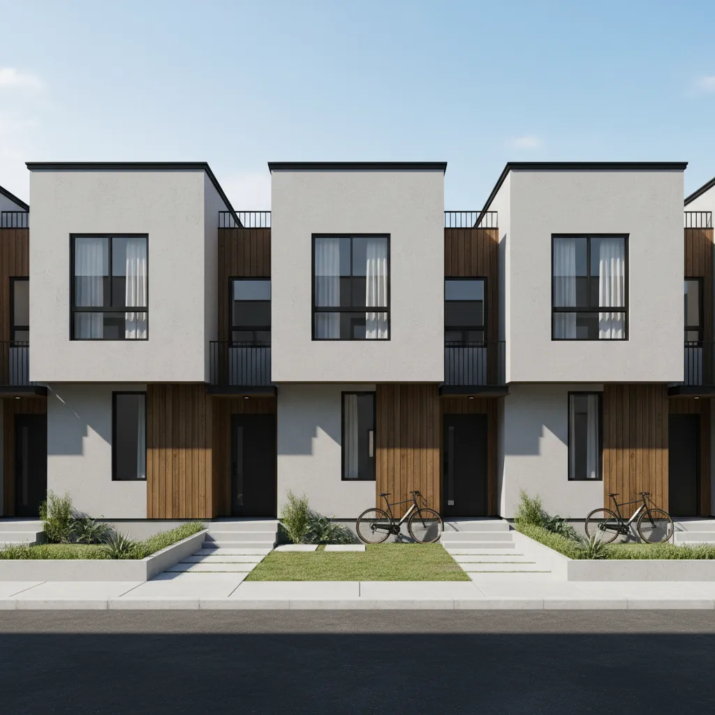 Small residential houses built on compact urban plots
