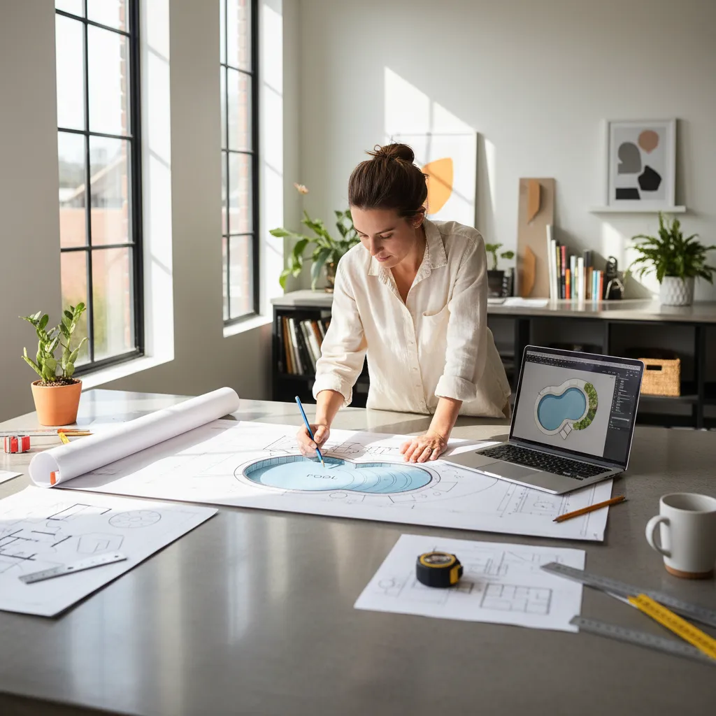 Planificación de piscina pequeña en plano de diseño de patio