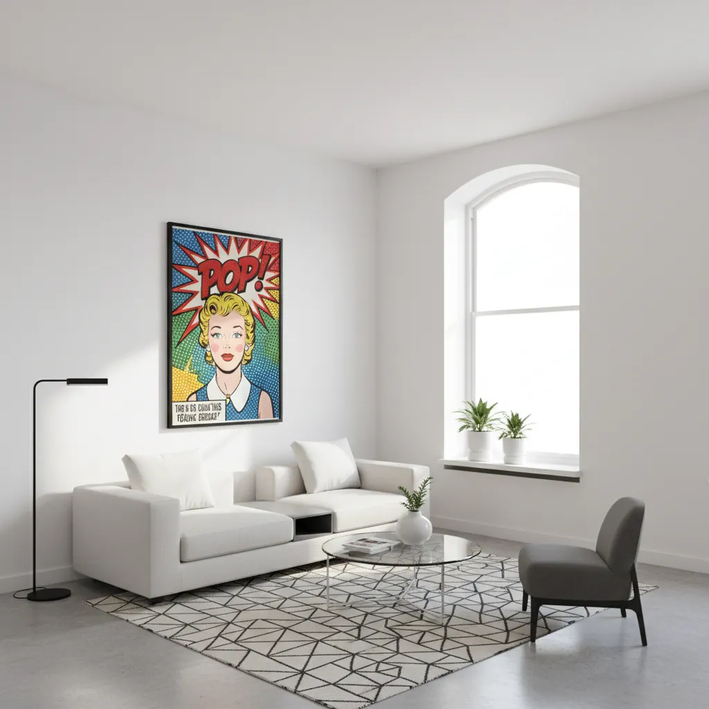 Apartamento pequeño con decoración pop art en una pared